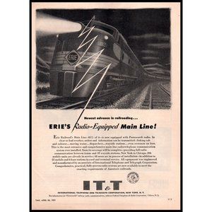 1951 IT&T Erie Railroad Radio Equipped Main Line Vintage Print Ad Locomotive Art